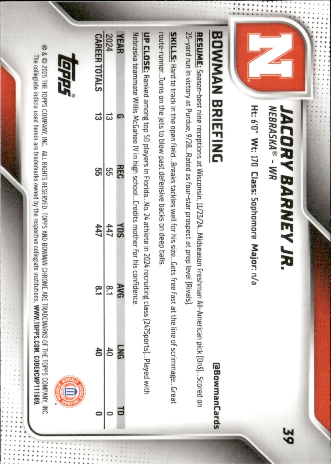 Jacory Barney Jr. card back