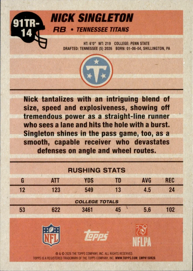 Nick Singleton card back