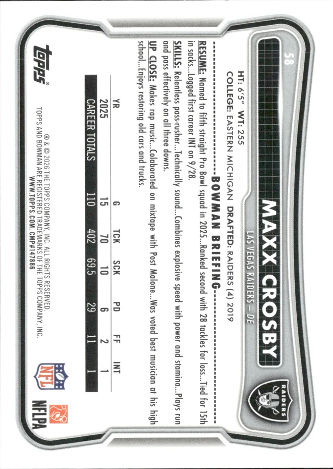 Maxx Crosby card back