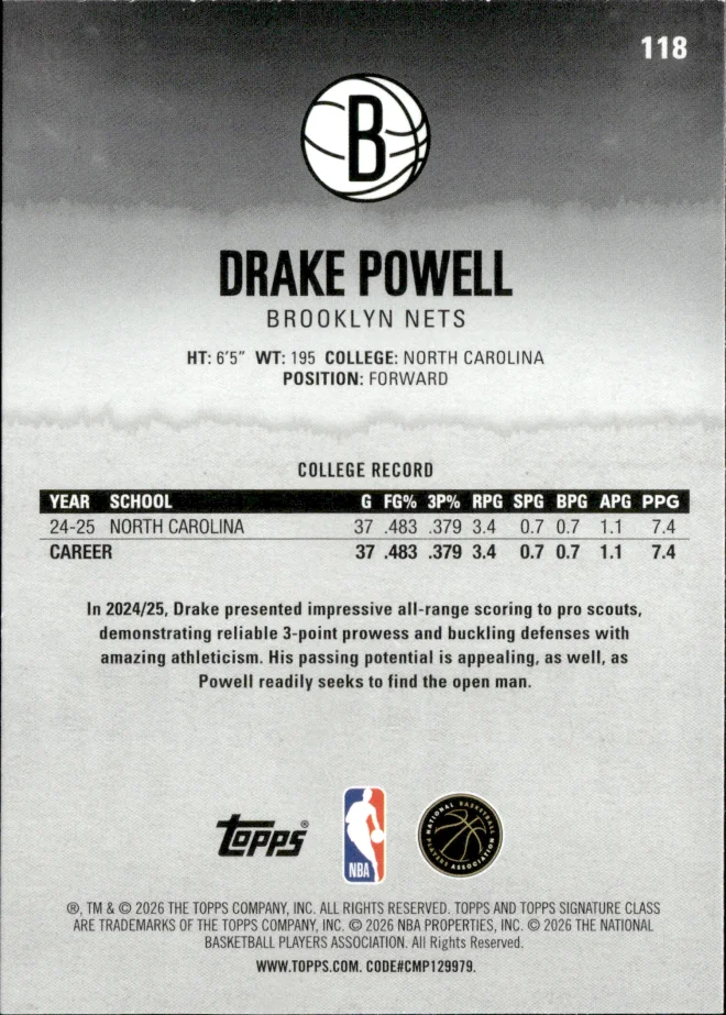 Drake Powell card back