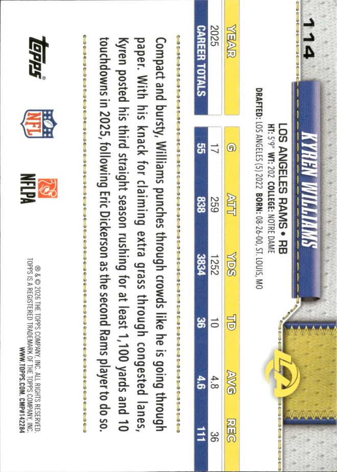 Kyren Williams card back