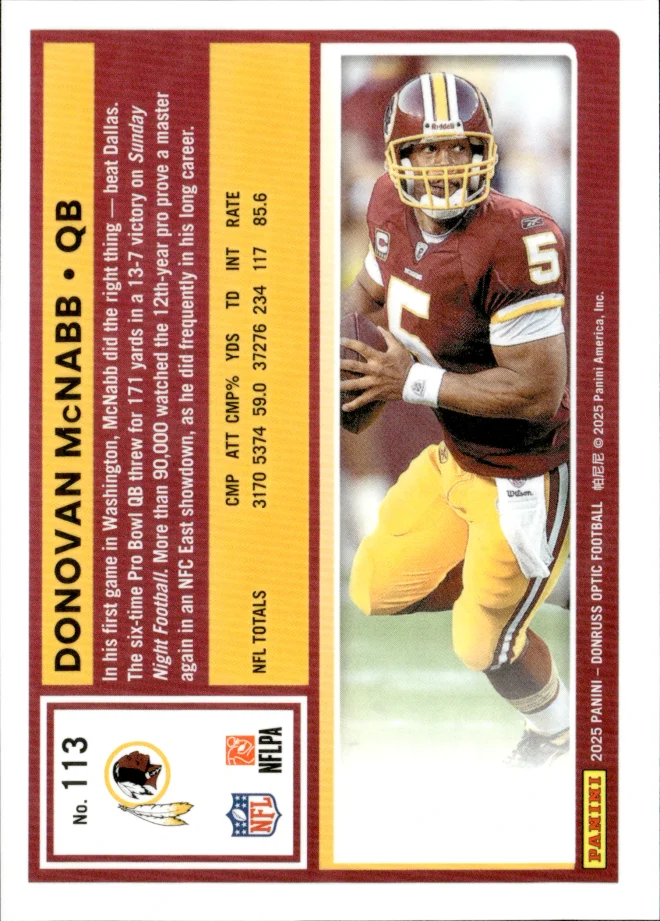 Donovan McNabb card back