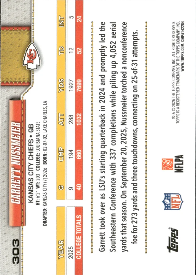 Garrett Nussmeier card back
