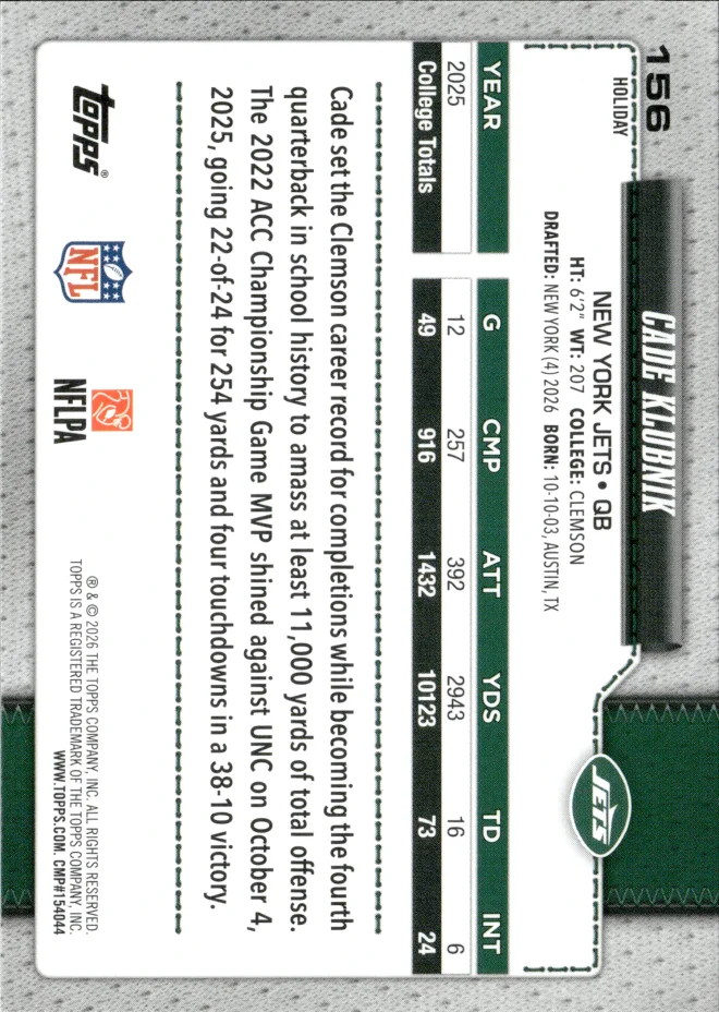 Cade Klubnik card back