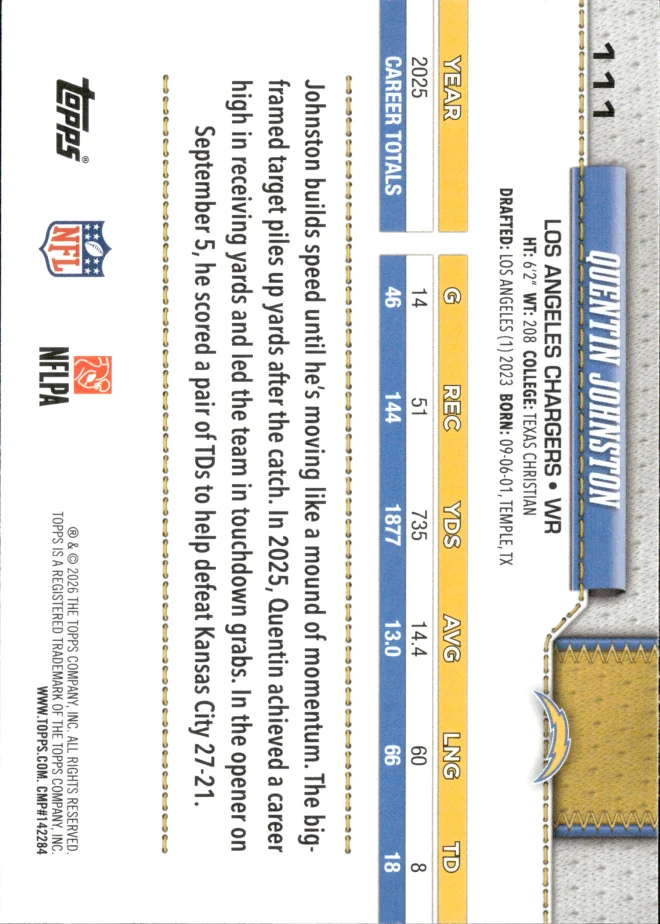 Quentin Johnston card back