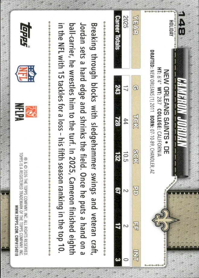 Cameron Jordan card back