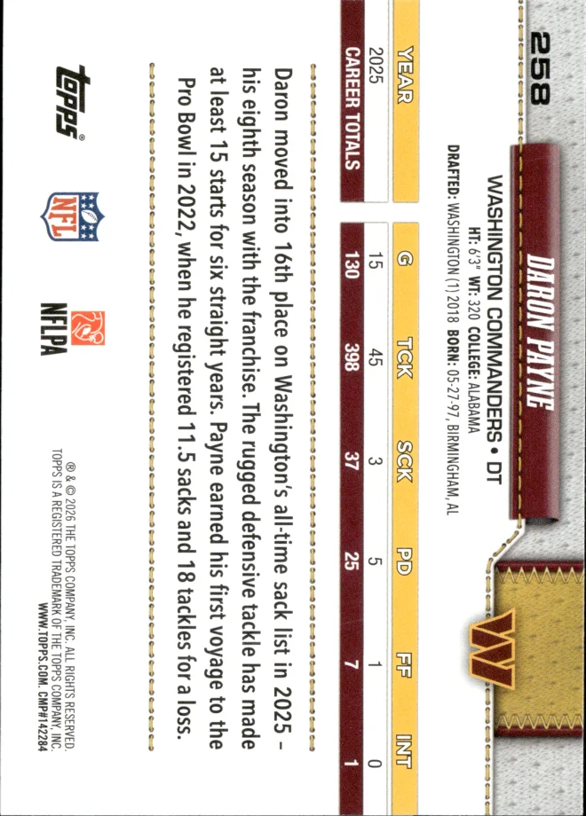Daron Payne card back