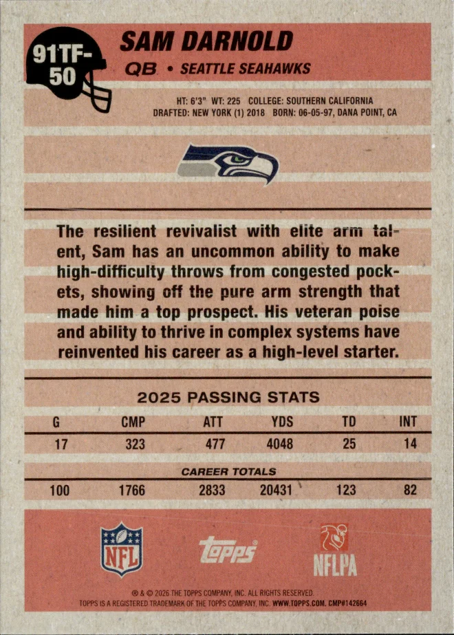 Sam Darnold card back
