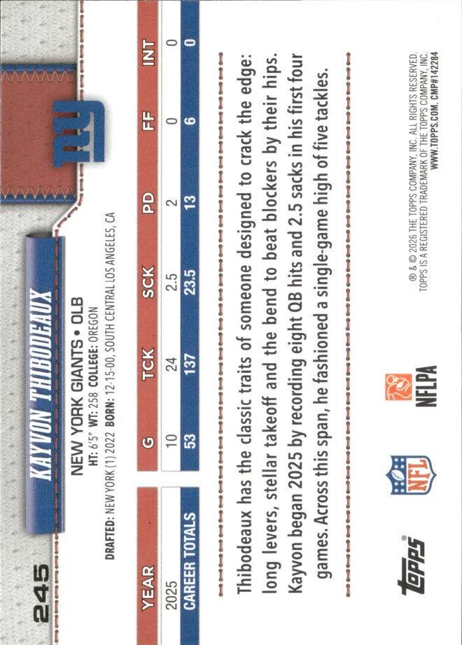 Kayvon Thibodeaux card back