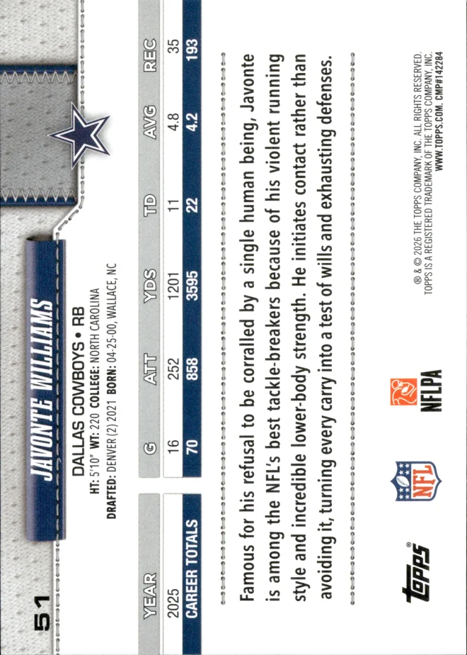 Javonte Williams card back