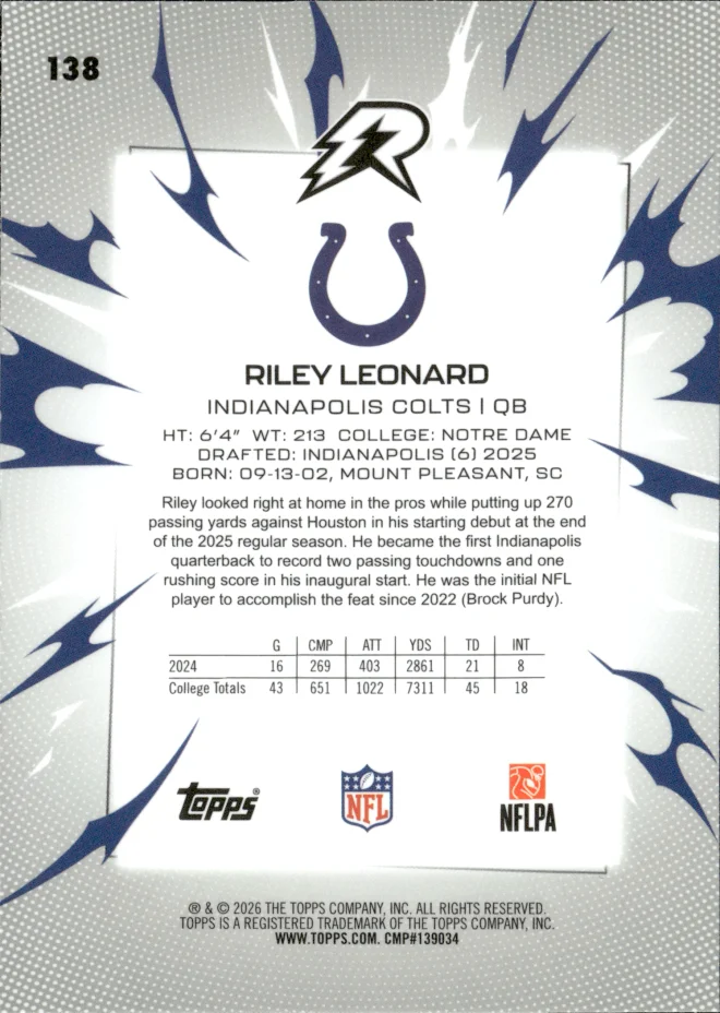 Riley Leonard card back