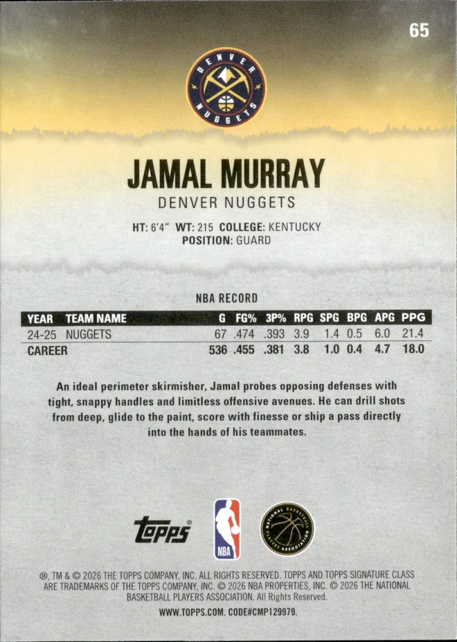 Jamal Murray card back