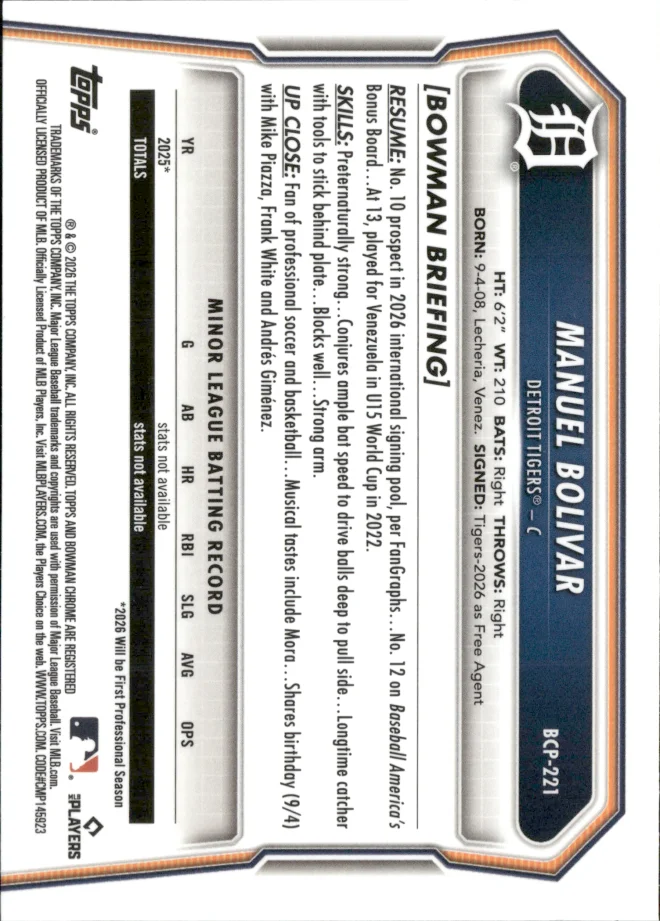 Manuel Bolivar card back