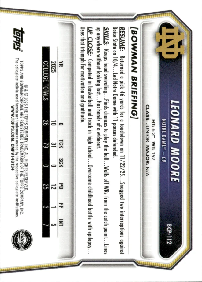 Leonard Moore card back