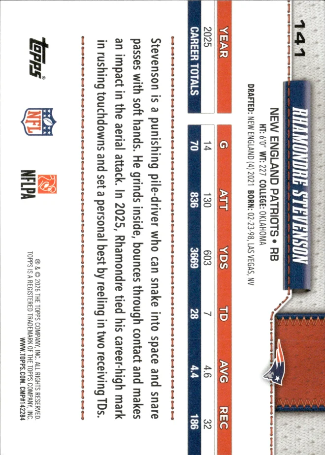 Rhamondre Stevenson card back