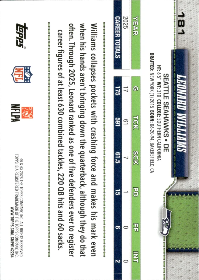 Leonard Williams card back