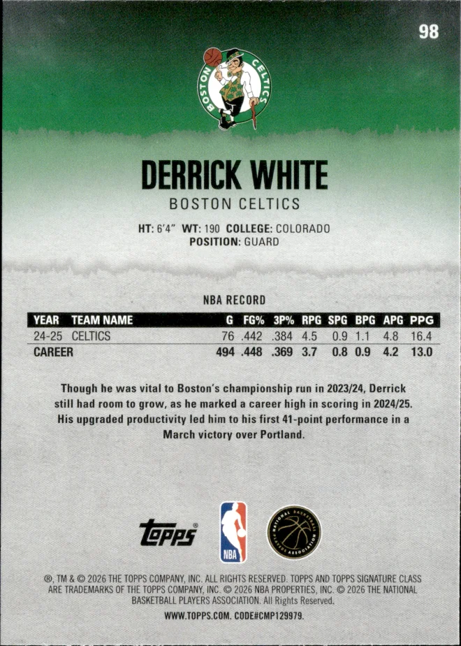 Derrick White card back