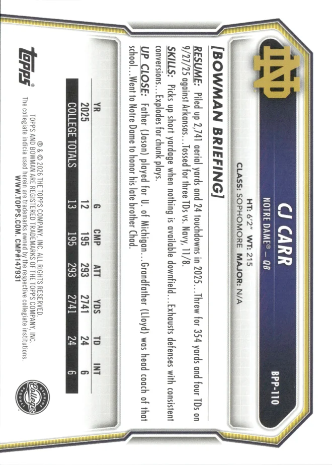 CJ Carr card back