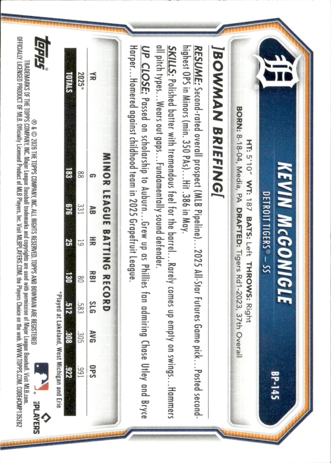 Kevin McGonigle card back