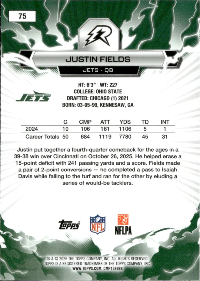 Justin Fields card back