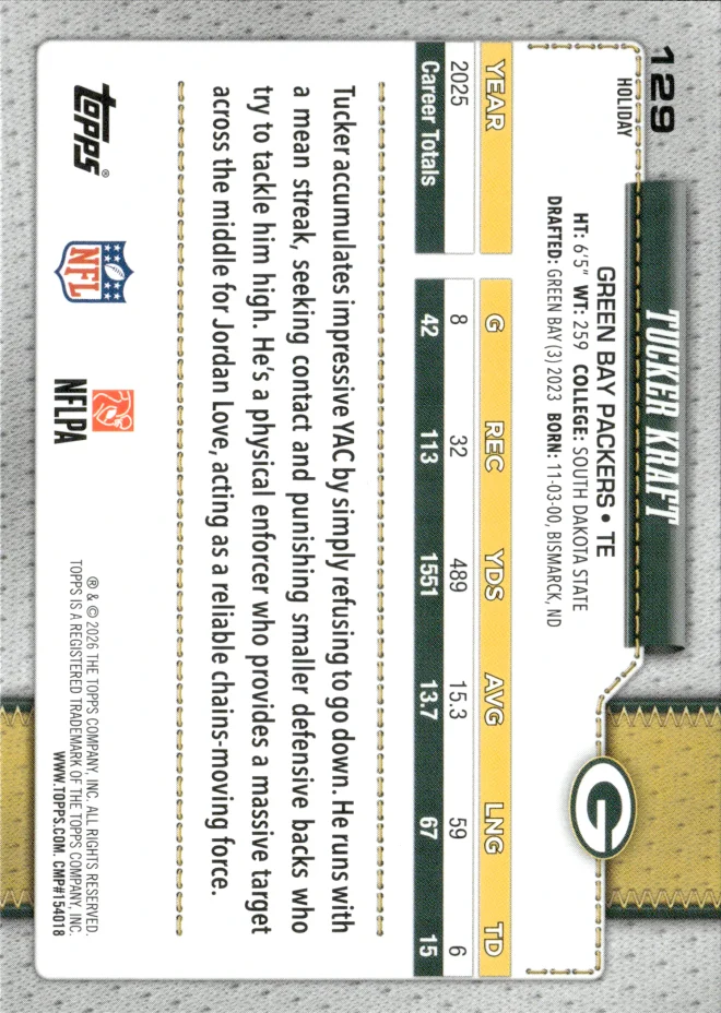 Tucker Kraft card back