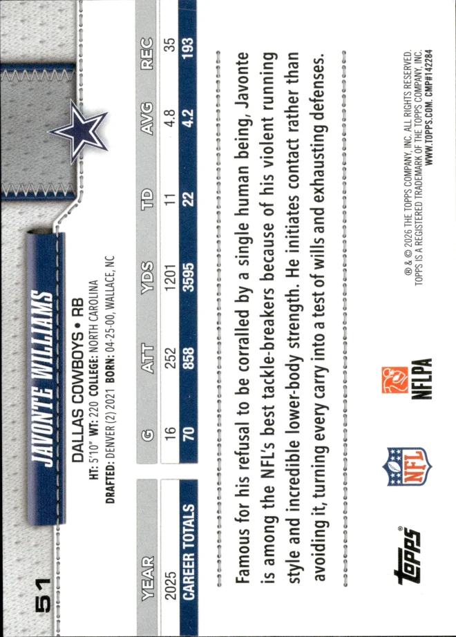 Javonte Williams card back