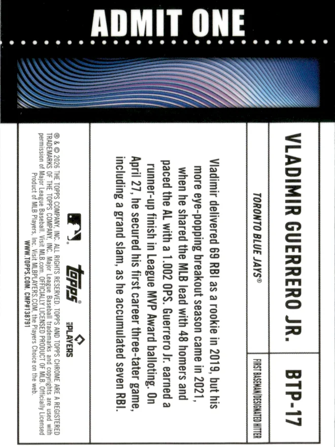 Vladimir Guerrero Jr. card back