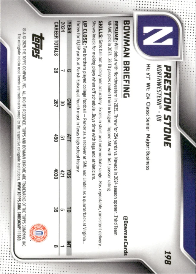 Preston Stone card back