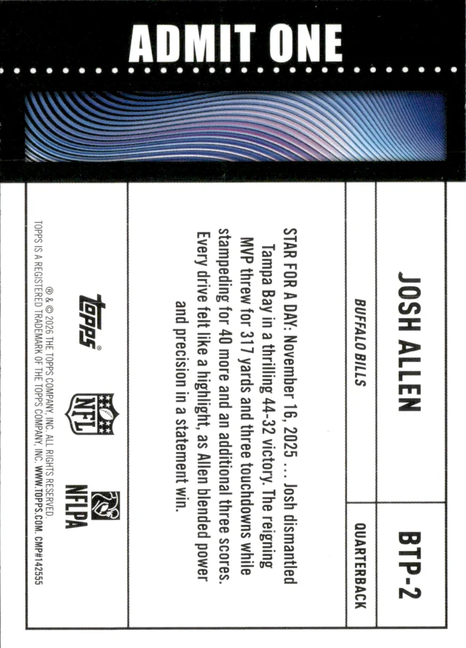 Josh Allen card back