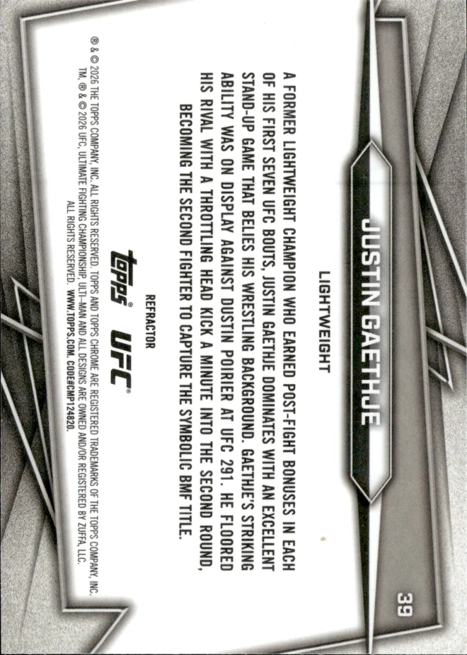 Justin Gaethje card back