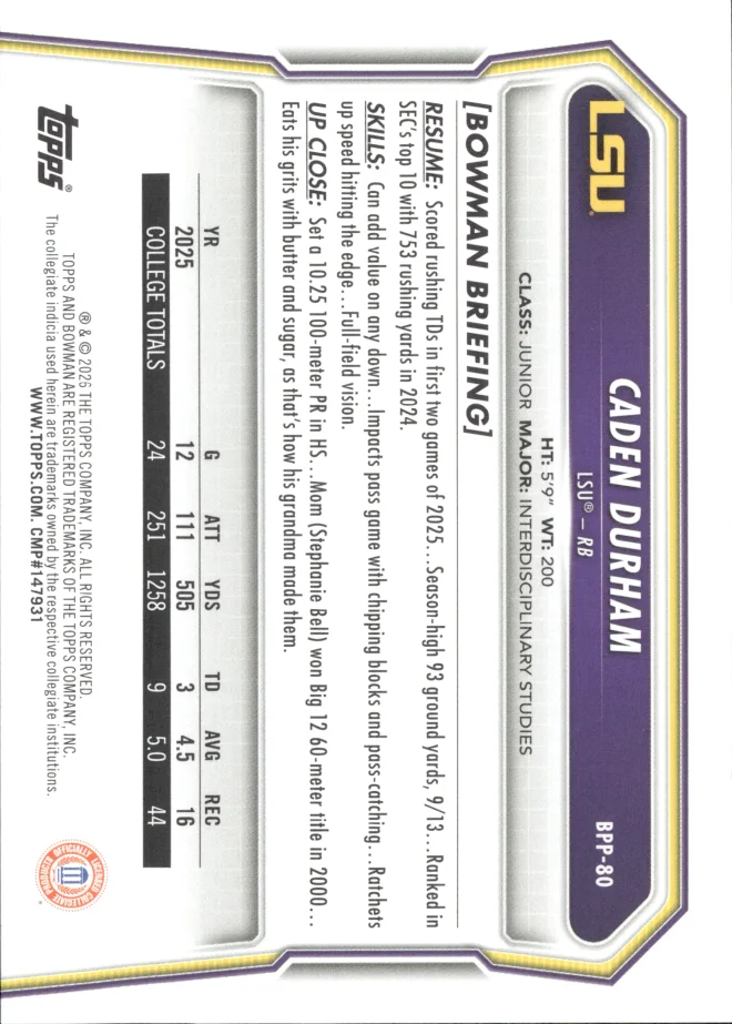 Caden Durham card back