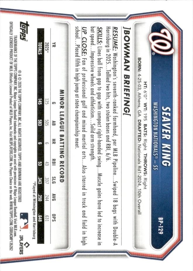 Seaver King card back