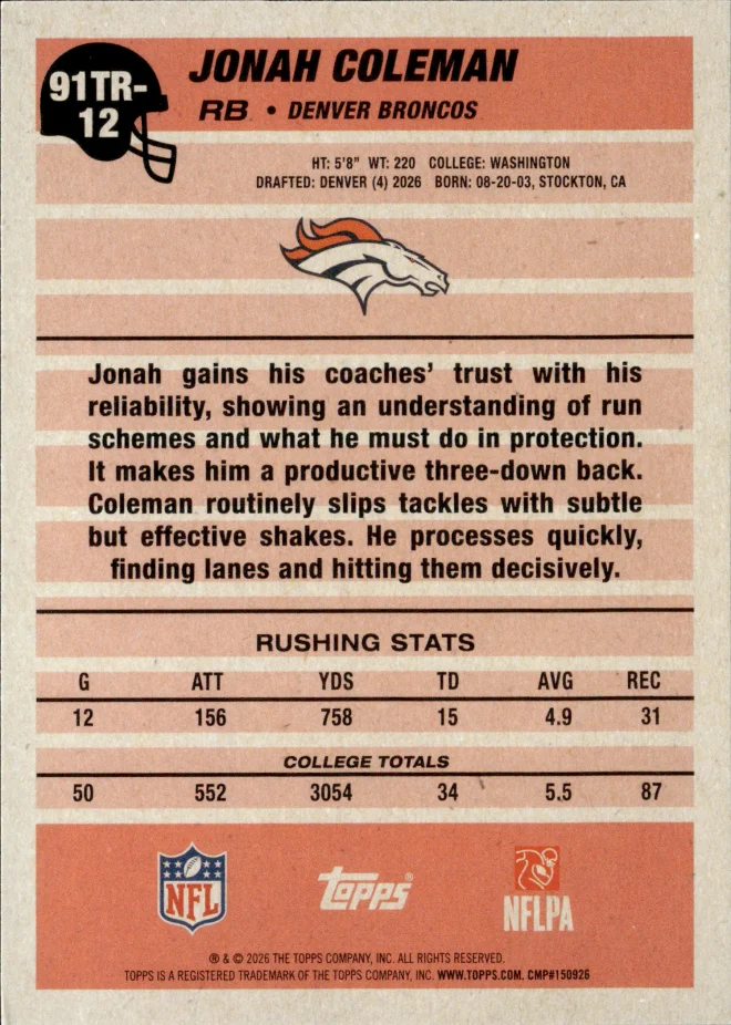Jonah Coleman card back