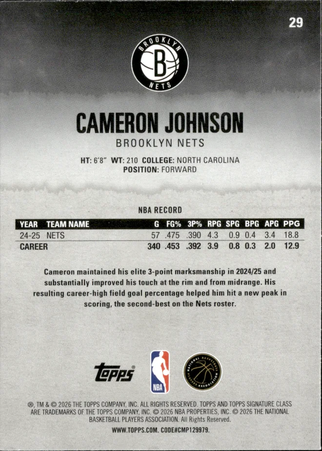 Cameron Johnson card back