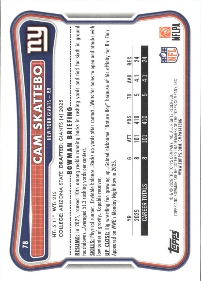 Cam Skattebo card back