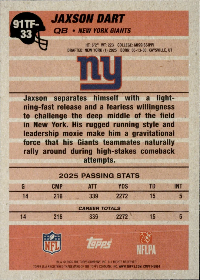 Jaxson Dart card back