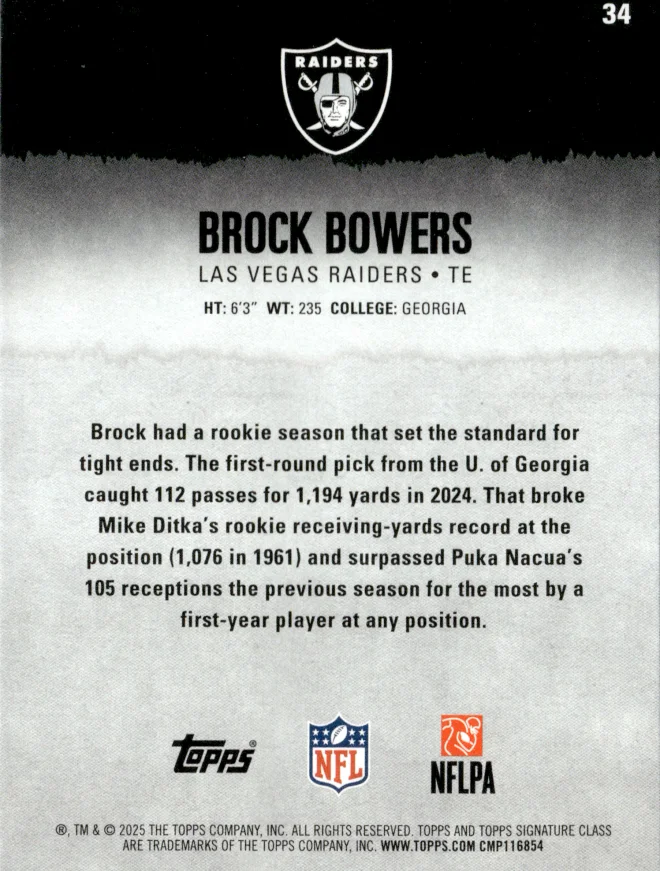 Brock Bowers card back