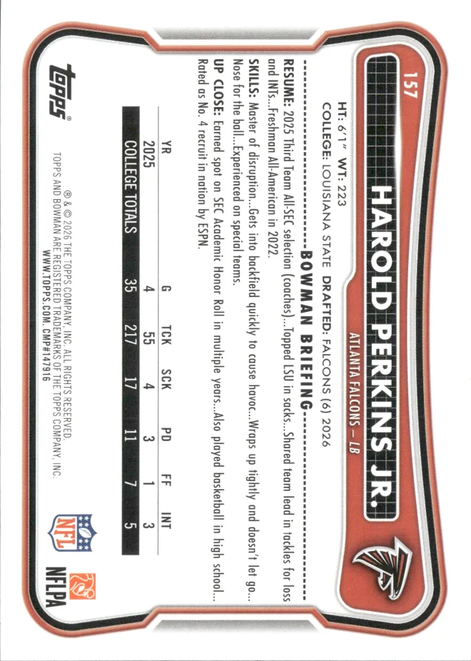 Harold Perkins Jr. card back