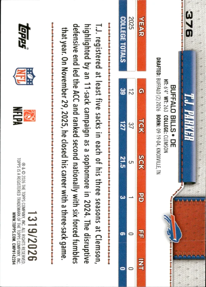 T.J. Parker card back