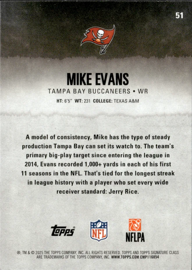 Mike Evans card back