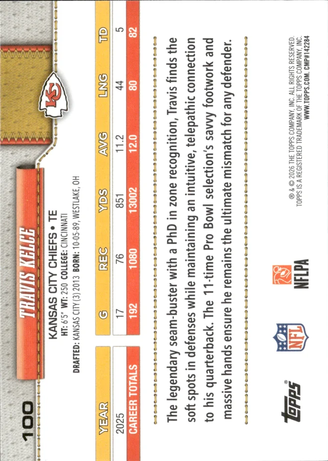 Travis Kelce card back