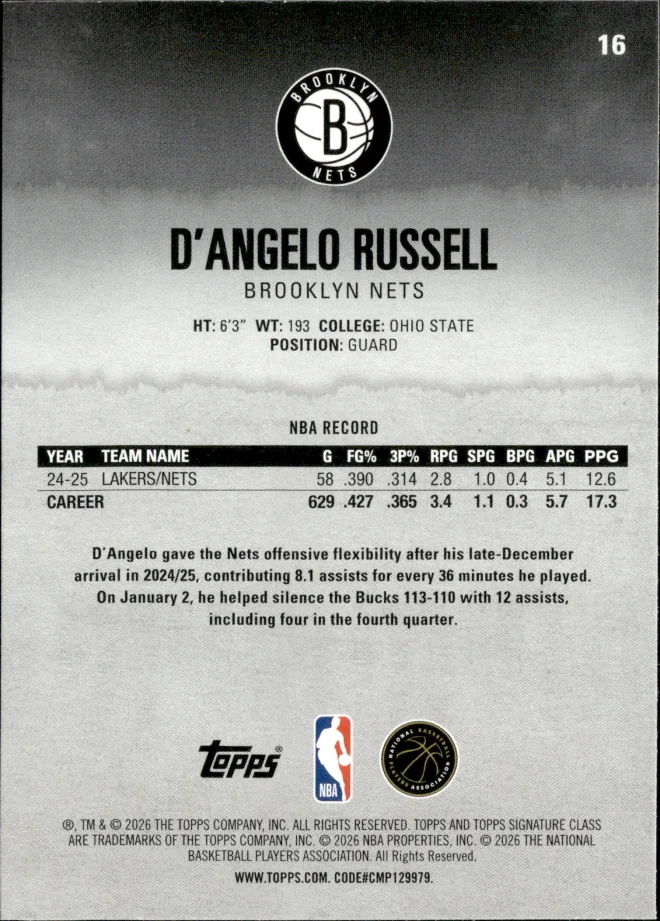 D'Angelo Russell card back