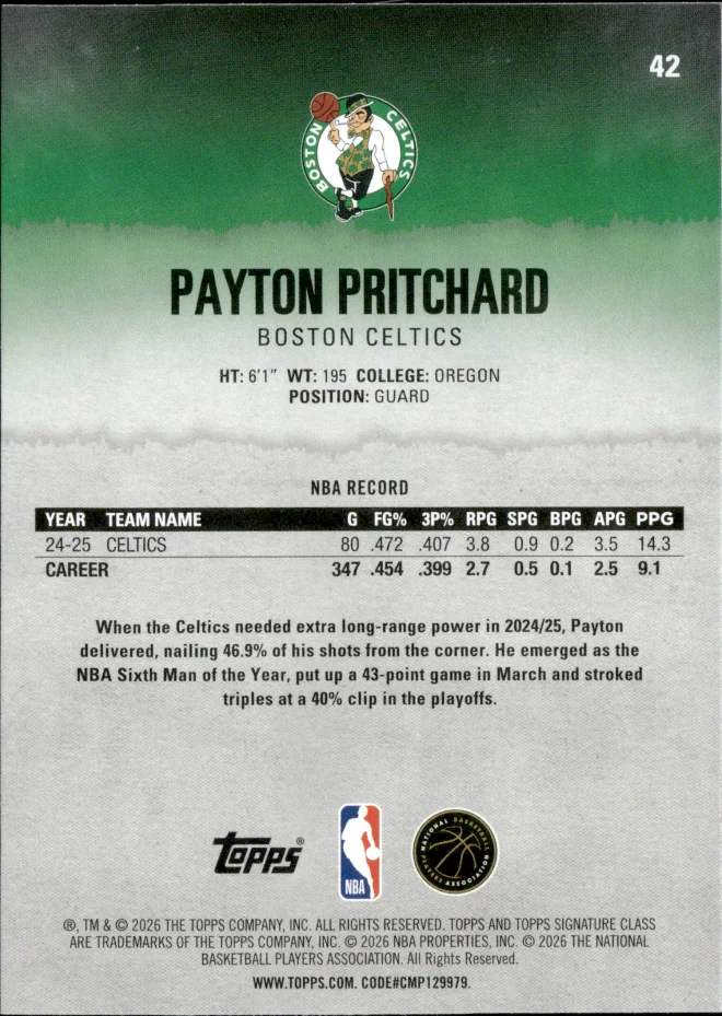 Payton Pritchard card back