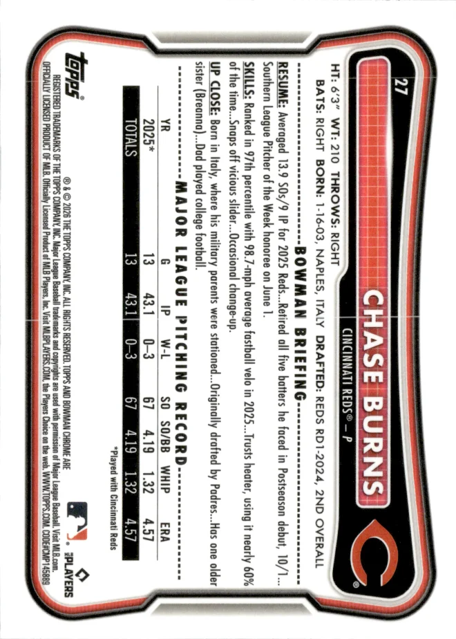 Chase Burns card back