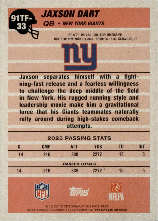 Jaxson Dart card back