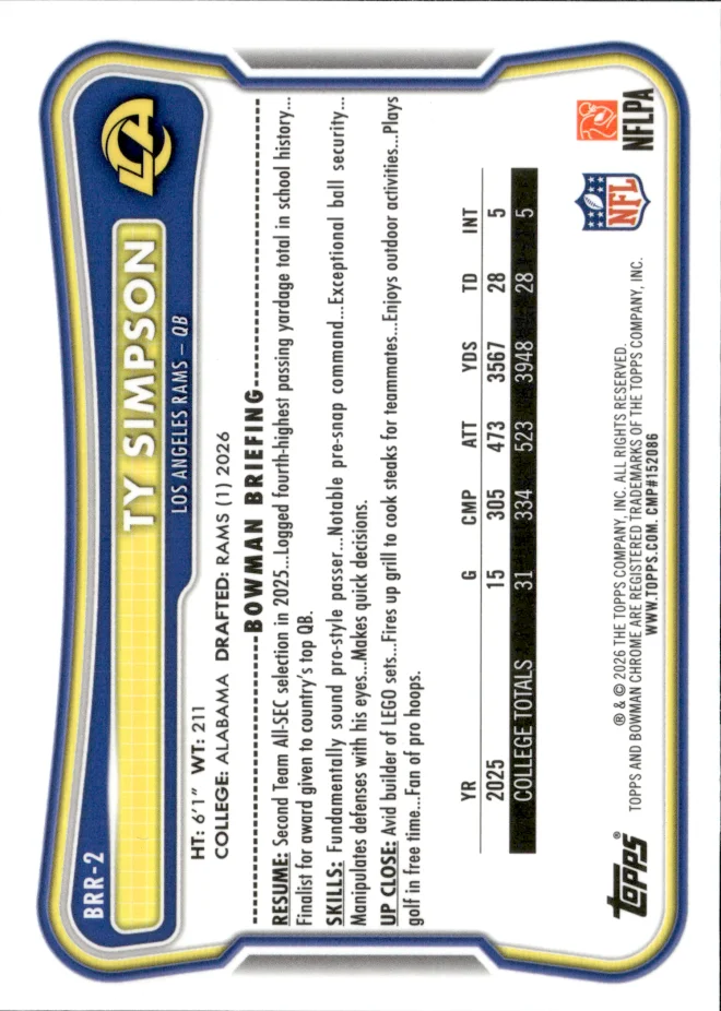 Ty Simpson card back