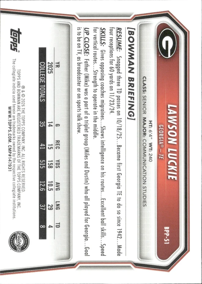 Lawson Luckie card back