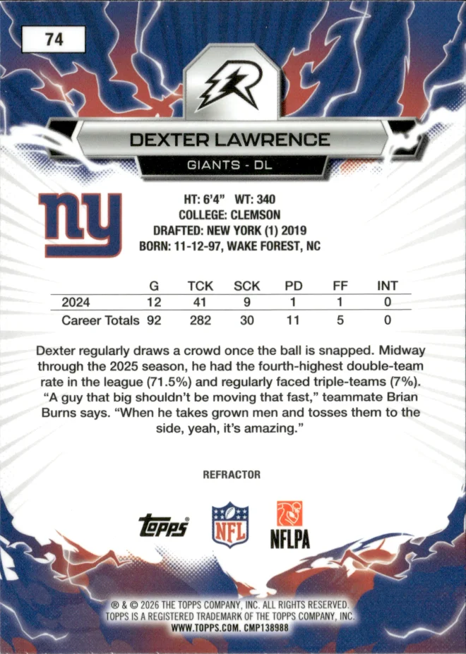 Dexter Lawrence card back