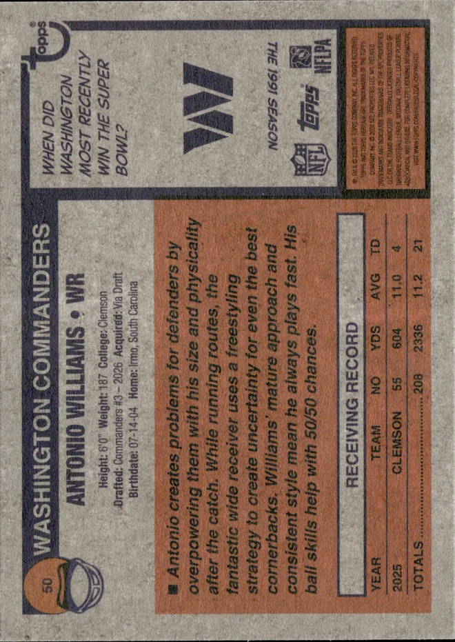 Antonio Williams card back