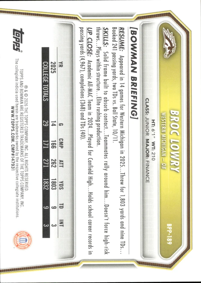 Broc Lowry card back